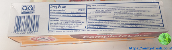 arm and hammer  toothpaste ingredients complete care